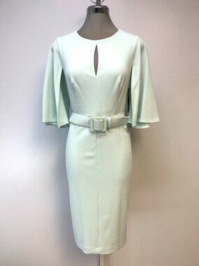 New CALVIN KLEIN Flutter 3/4 Sleeve Sheath Dress Celadon Light Mint color
